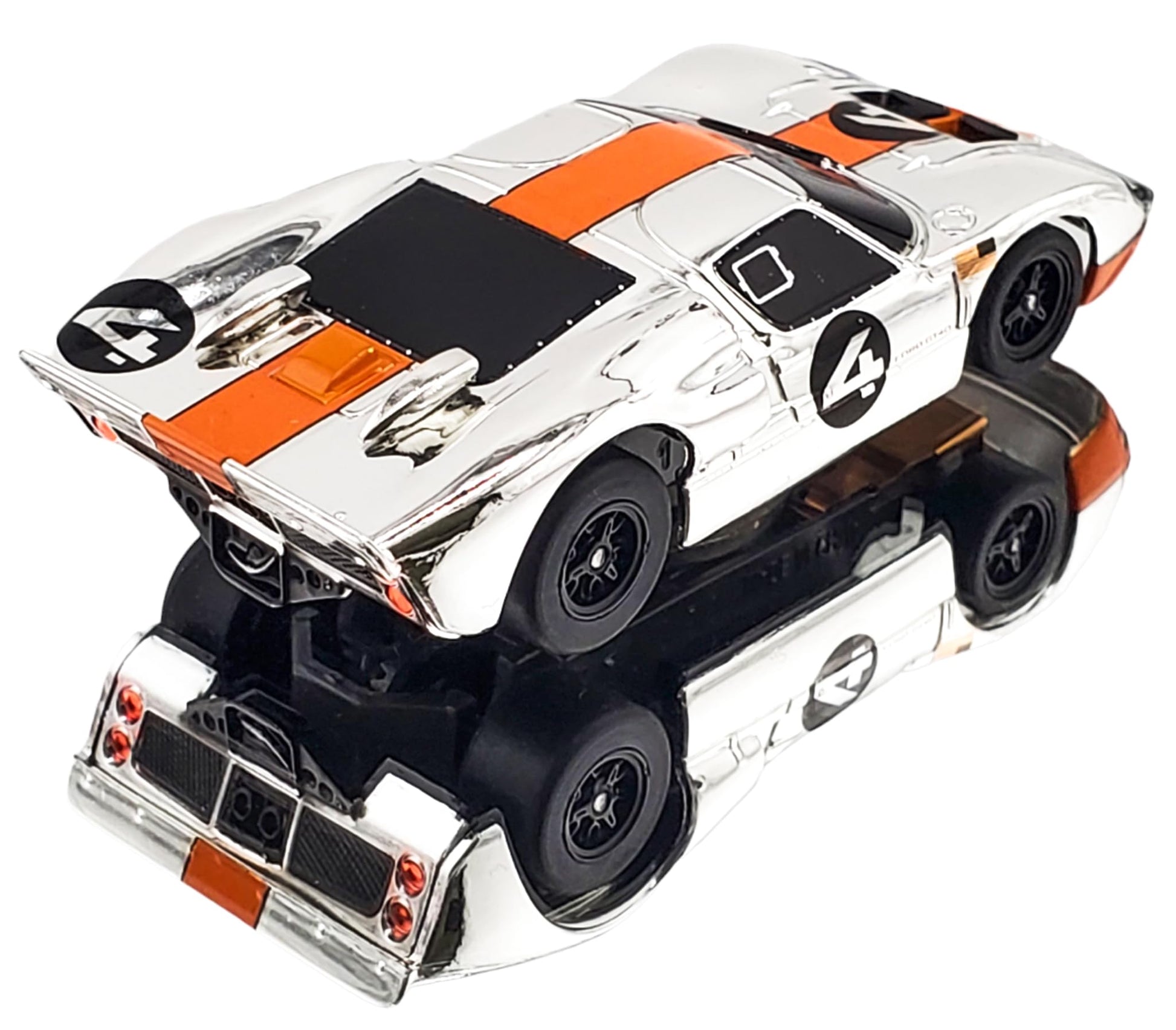 AFX Ford GT40 MKII #4 Mirror Chrome/Orange Edition Mega G+ Chassis HO Slot Car Exclusive