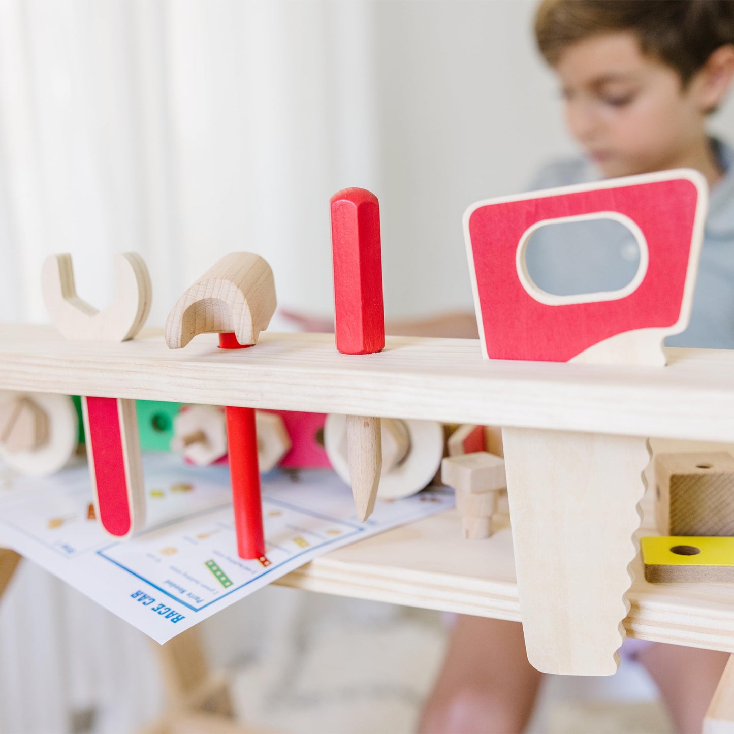 Melissa & Doug Wooden Project Workbench, 55-Piece Pretend Building Set