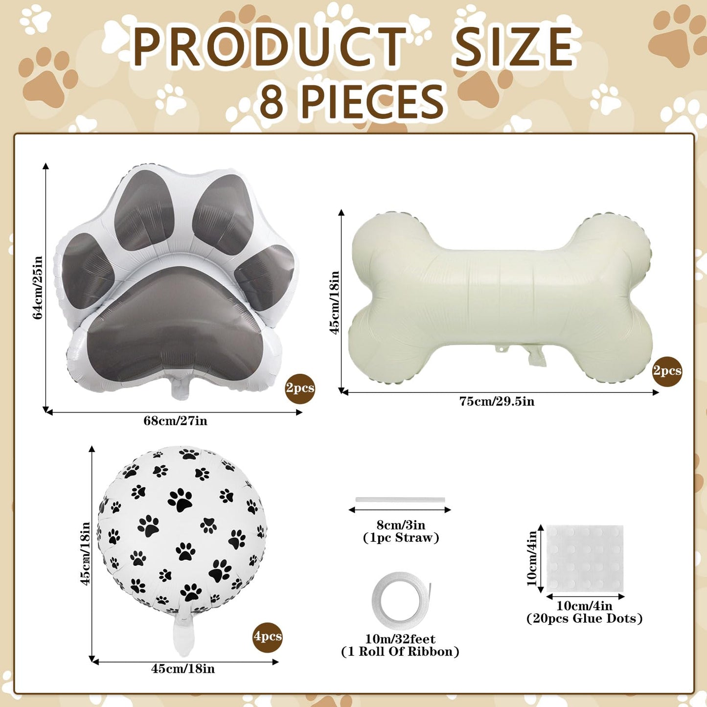 8 Pcs Dog Balloons 30 Inch Bone Foil Balloons Paw Print Balloon Dog Birthday Decorations Grey Dog Paw Balloon Pets Puppy Themed Birthday Party
