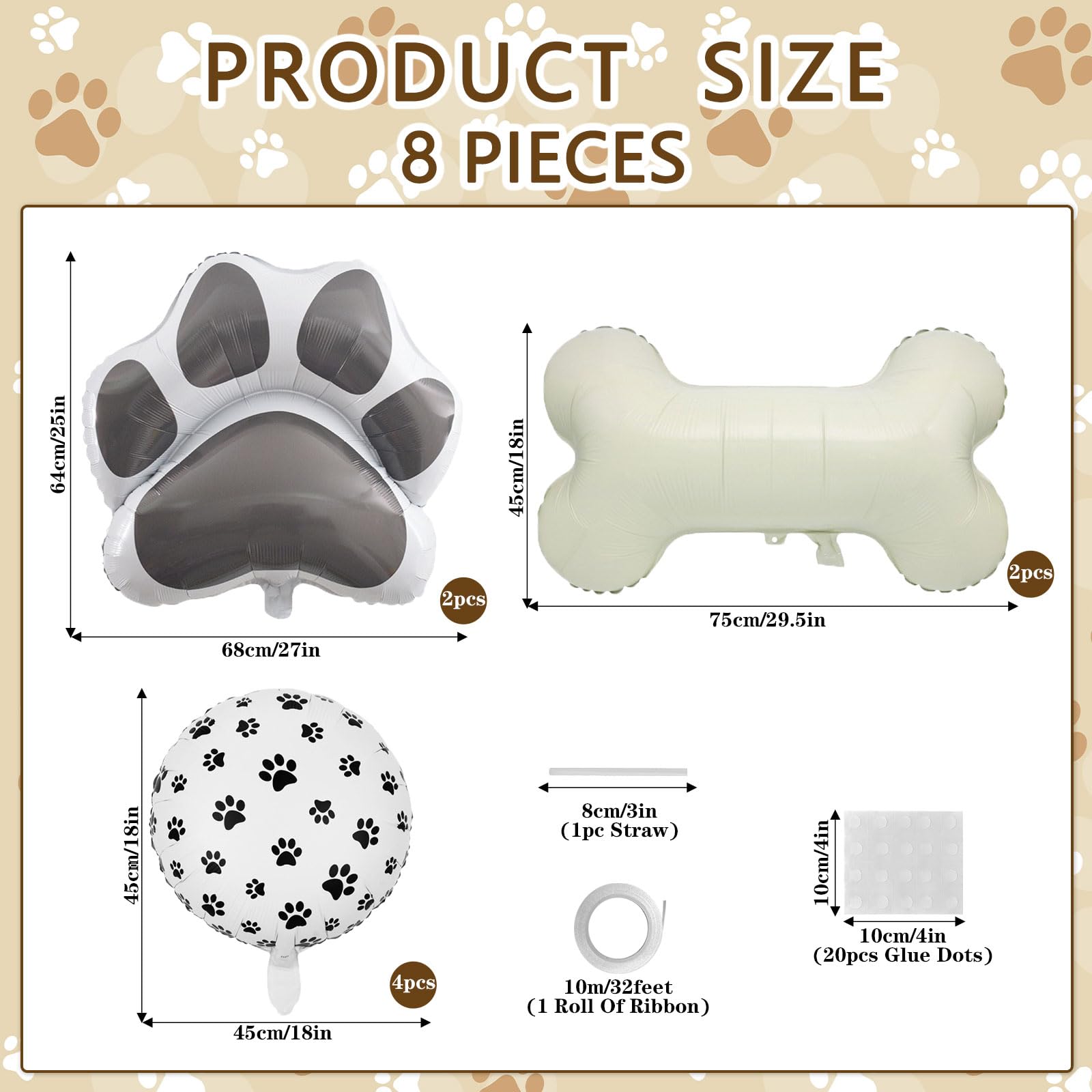 8 Pcs Dog Balloons 30 Inch Bone Foil Balloons Paw Print Balloon Dog Birthday Decorations Grey Dog Paw Balloon Pets Puppy Themed Birthday Party