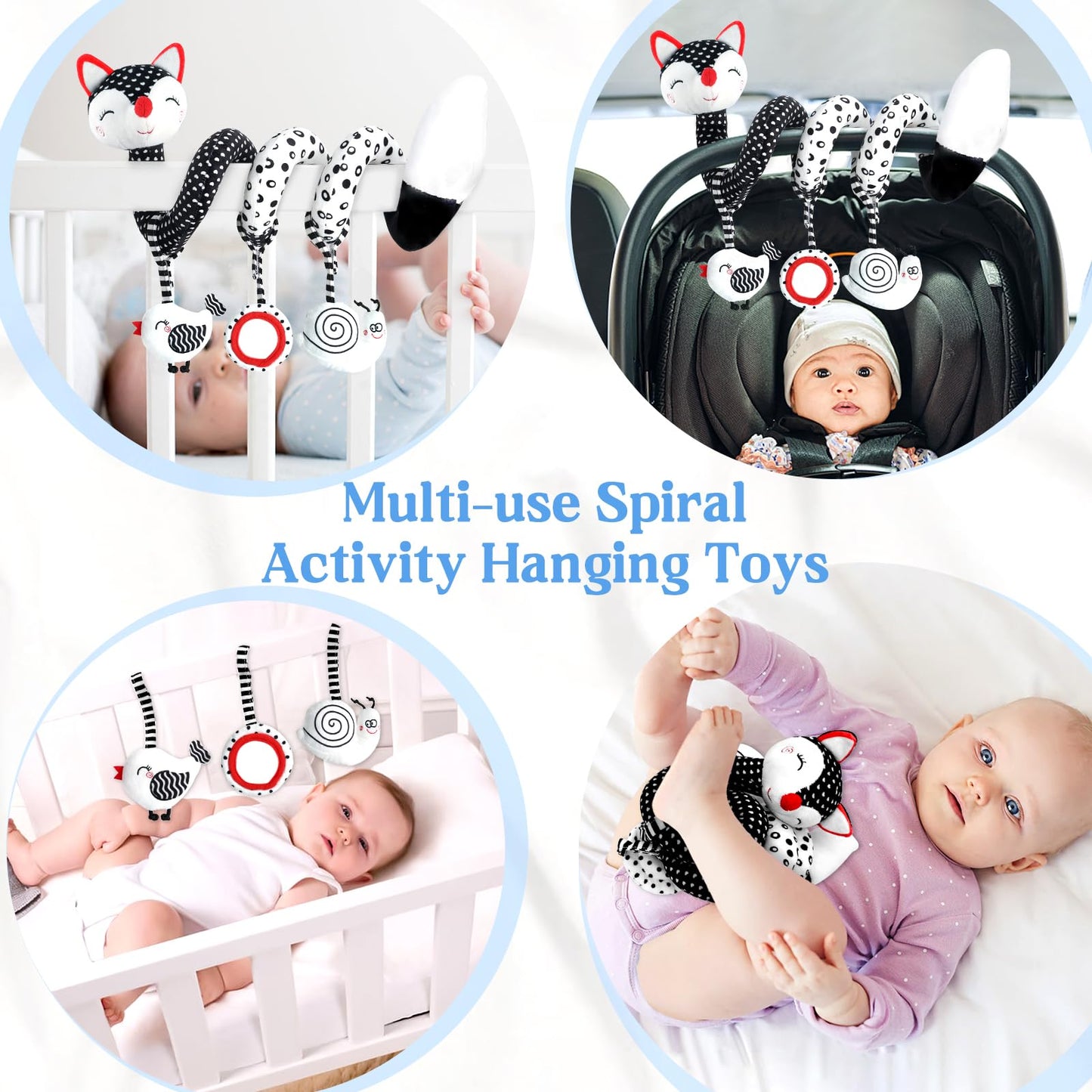 Car Seat Toys for Babies 0-6 Months Boy Girl Carseat Toys Hanging, Black and White High Contrast Baby Toy for Newborn, Baby Infant Sensory for Crib