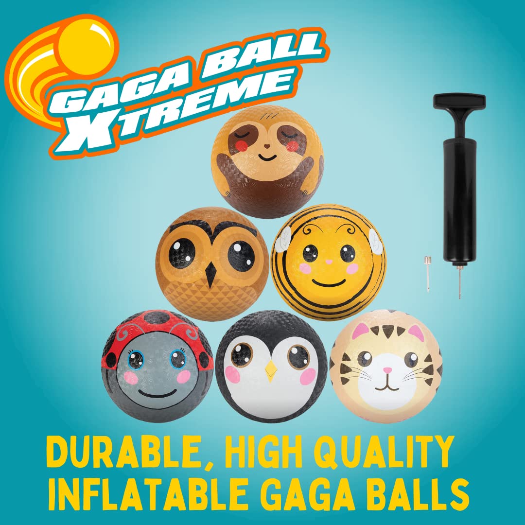 SCS Direct Gaga Ball Animals 8.5 in Playground Balls with Air Pump, 6 Pack