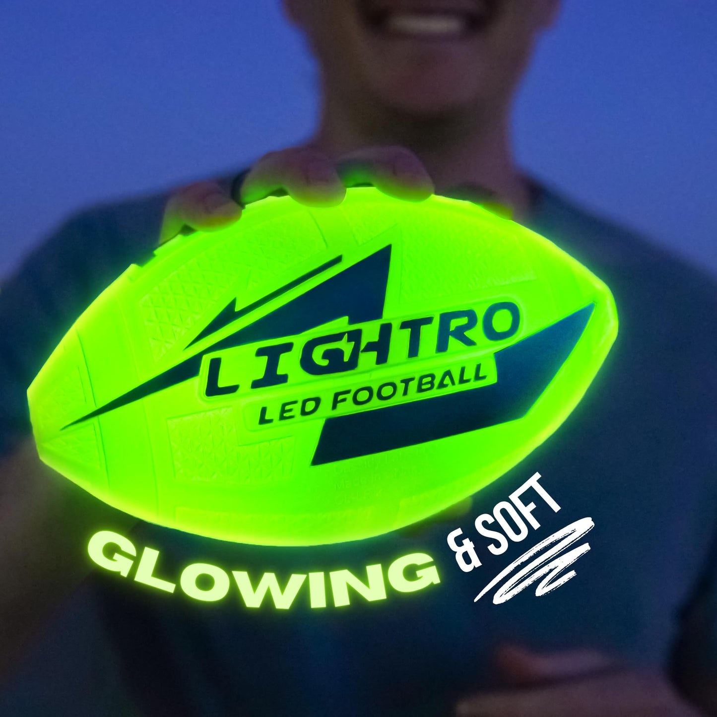 LIGHTRO - Soft Foam Glow in The Dark Football - 8" Youth Size - Super Bright LEDs - Batteries Included - LED Football - for Kids 6 7 8 9 10 11 12