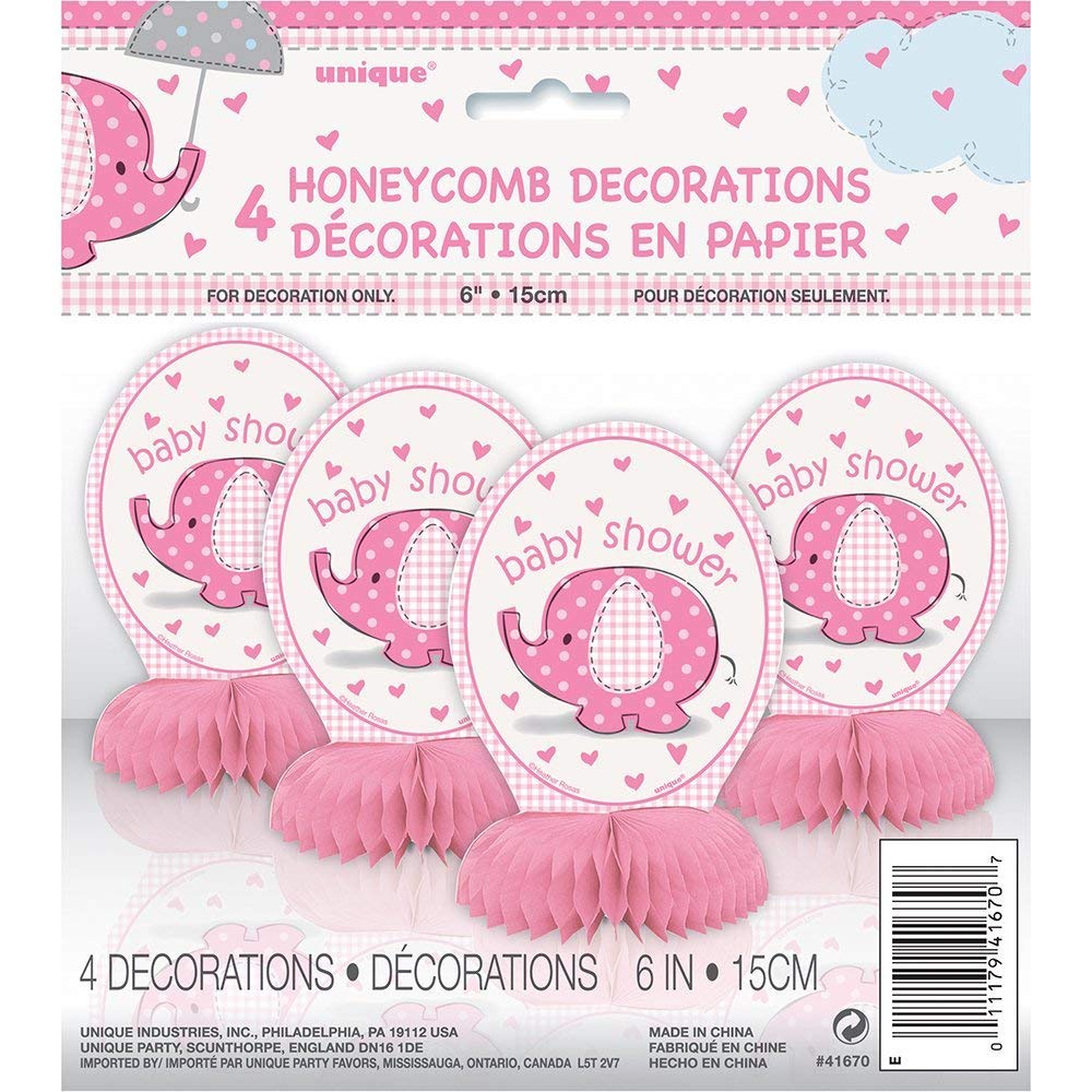 Unique 6" Mini Pink Elephant Girl Baby Shower Centerpiece Decorations, 4ct