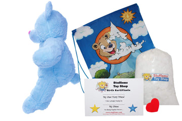 Stuffems Toy Shop Make Your Own Stuffed Animal 16" "Baby Blue Patch Bear - No Sew - Kit with Cute Backpack!