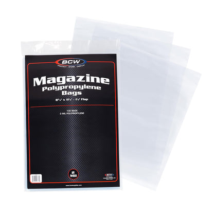 BCW Magazine Bags - 1 Pack of 100 | Acid-Free, Crystal Clear Polypropylene Sleeves for Archival-Quality Storage of Collectible Magazines | Protect and