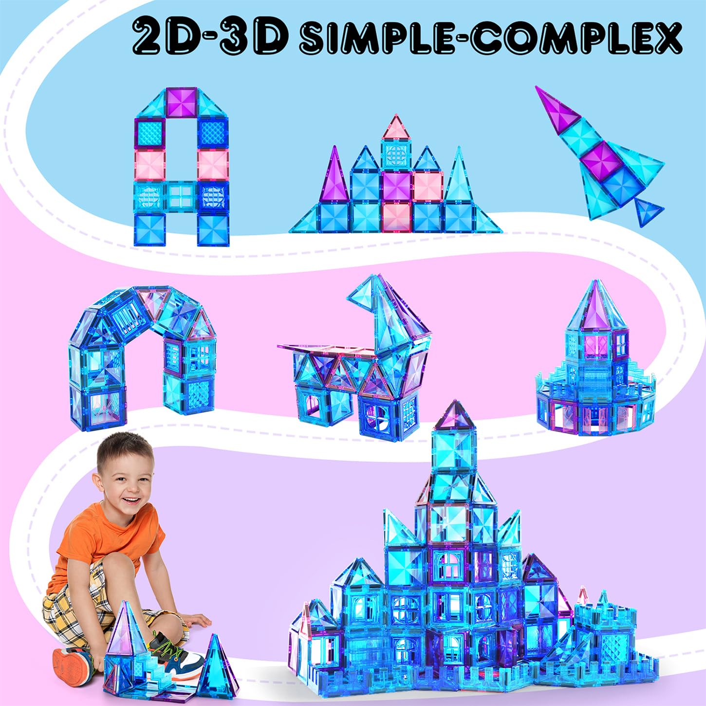 AFUNX Magnetic Tiles, 116PCS Magnet Building Blocks, 3D Diamond Magnetic Blocks, Construction Stem Toys for Kids, Educational Toys for Boys Girls Ages