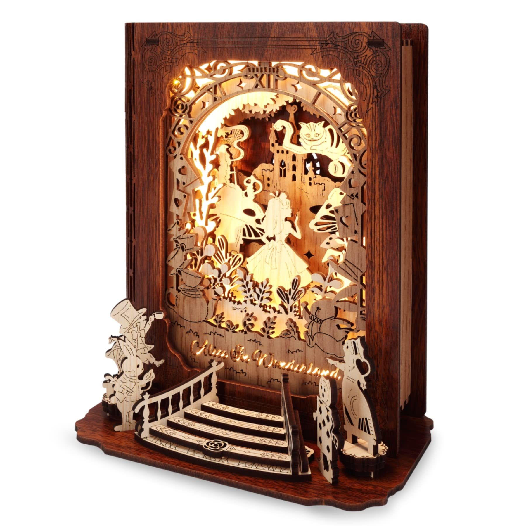 FUNPOLA Alice in Wonderland 3D Puzzle Nightlight - DIY 3D LED Book Lamp - 3D Wood Puzzles Décor Lamp for Adults