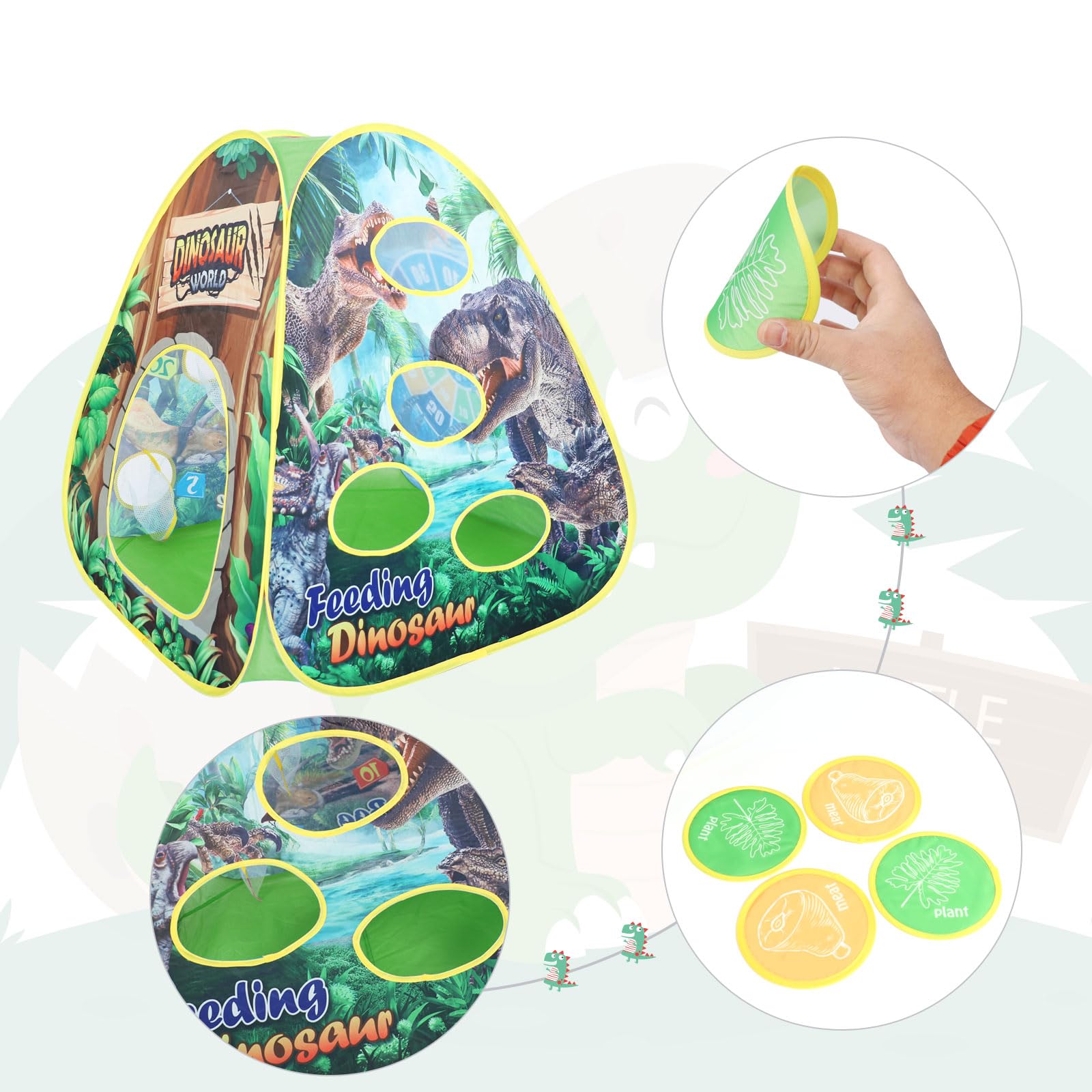 Dinosaur Kids Play Tent Indoor: Boys & Girls Playhouse Tents Indoor Outdoor - 4in1 Dinosaur Tent with-Dart Board & Bean Bag Toss Games