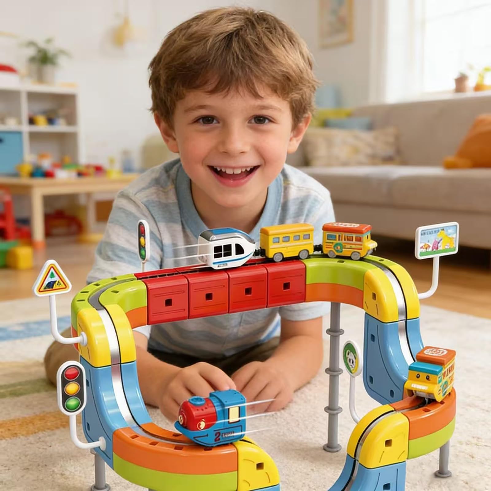 KlickRail Electric Train Set,Electric Gravity Defying Car and 3D Flexible Race Track for Kids 3-8 Years Old,STEM Educational Building Train Toys