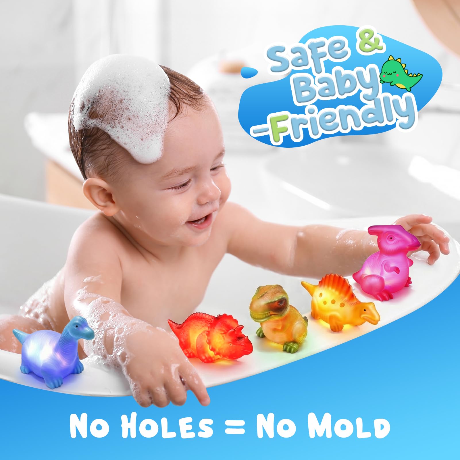 Baby Bath Toys for Toddlers 1-5, 6 Packs Light Up Floating Dinosaur Toys for Kids 1-5 Year Olds Boys Girls Halloween Xmas Birthday for Babies Age 1-5