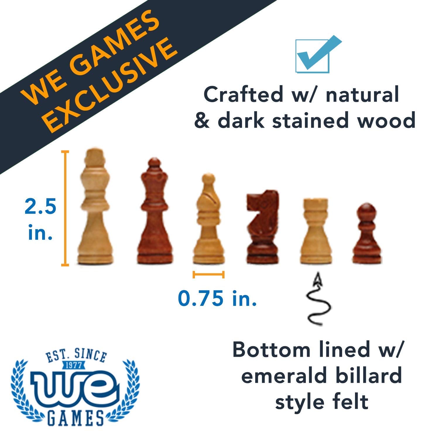 WE Games French Staunton Wooden Chess Pieces, Weighted, Handpolished, Sheesham Wood, 2.5 inch King