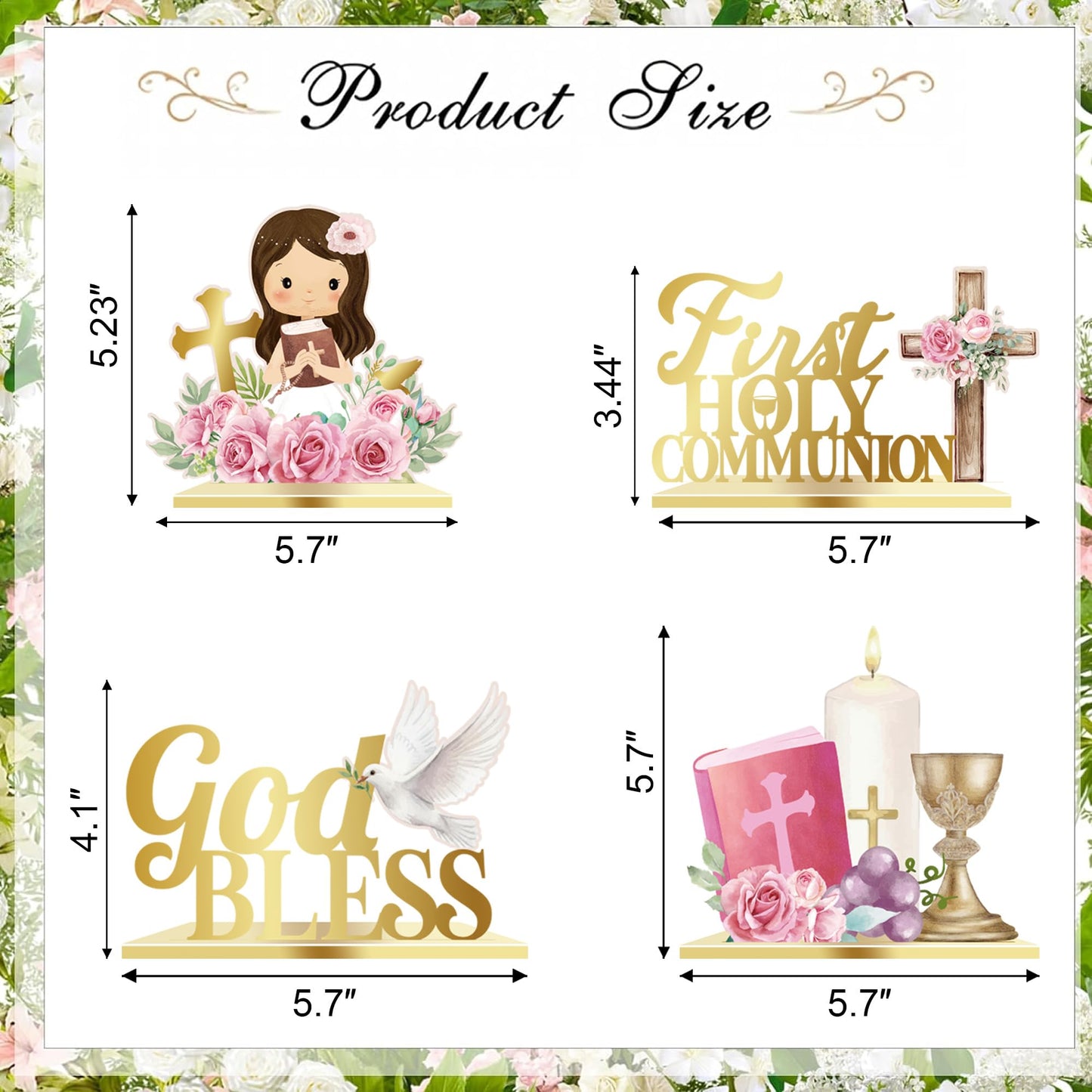 First Communion Table Decorations Pink Floral Baptism Centerpieces for Tables Baptism Decorations for Girl 1st Holy Communion Décor