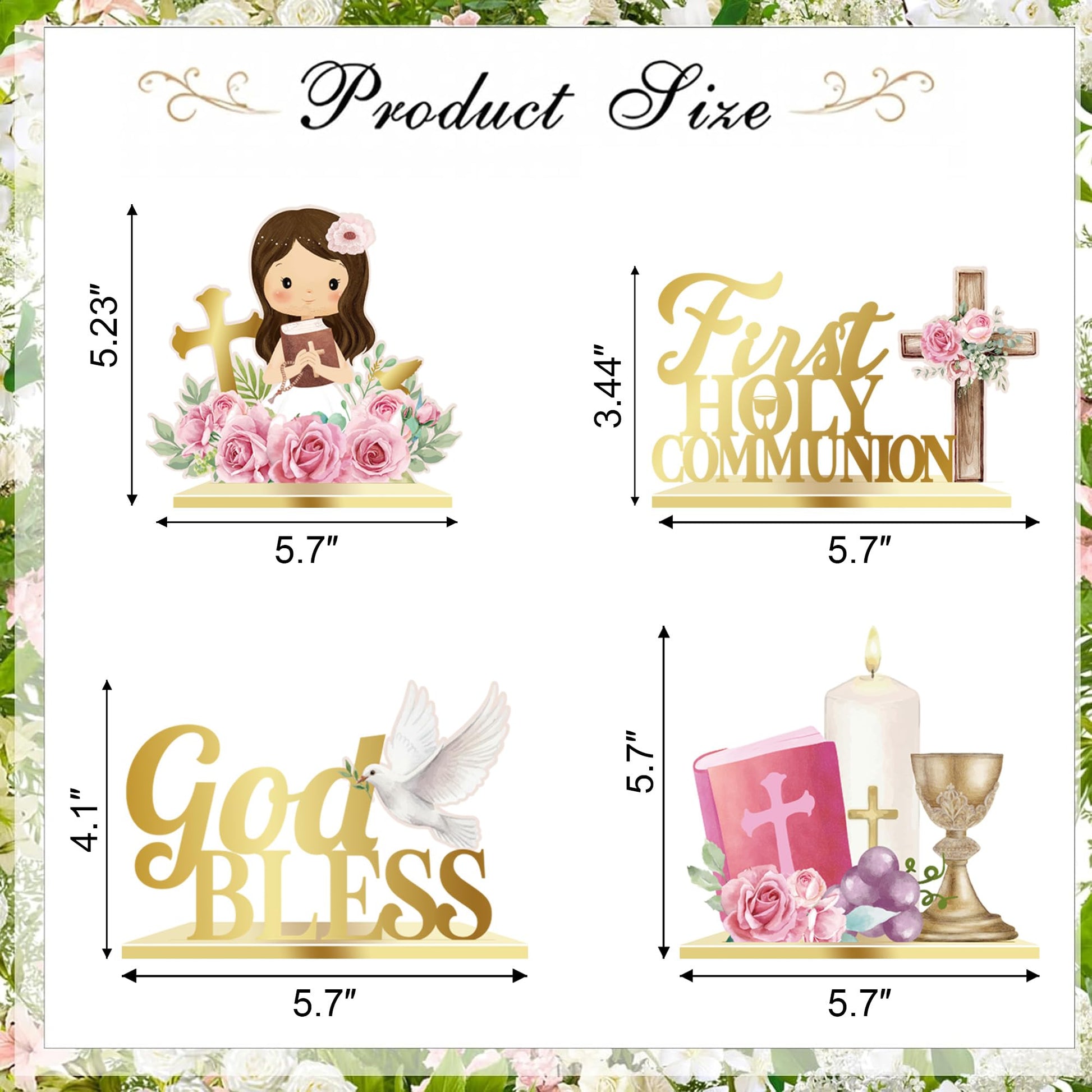 First Communion Table Decorations Pink Floral Baptism Centerpieces for Tables Baptism Decorations for Girl 1st Holy Communion Décor