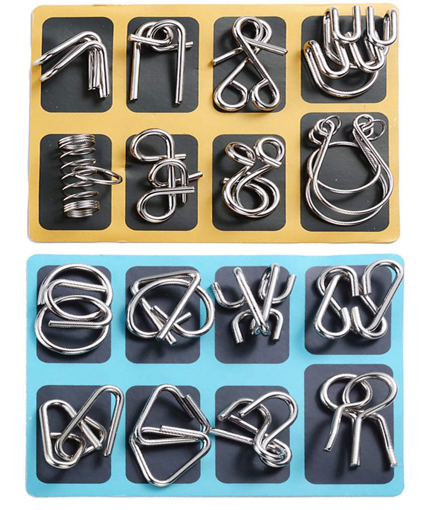 TANCH 16 PCS Type A+B Different Brain Teaser Metal Wire Puzzles IQ Challenge Magic Trick Unlinking & Linking Game Toys for Kids and Adults
