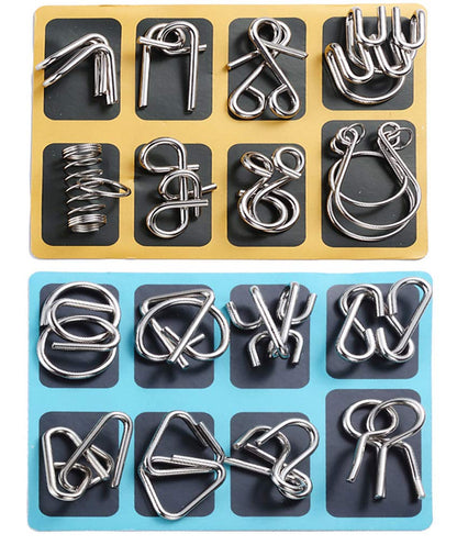 TANCH 16 PCS Type A+B Different Brain Teaser Metal Wire Puzzles IQ Challenge Magic Trick Unlinking & Linking Game Toys for Kids and Adults