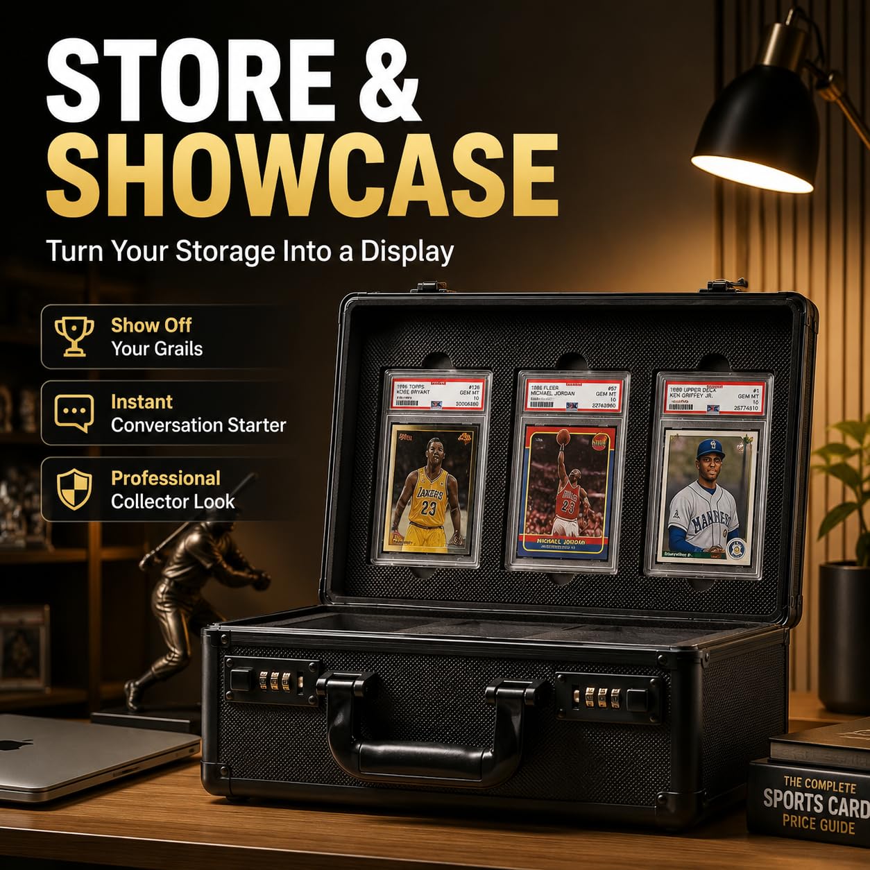 Poshy Graded Card Case - Durable PSA Slab Case with Combination Lock - 3 Row Graded Card Storage Box with 6 Foam Inserts - Compatible with PSA, GMA