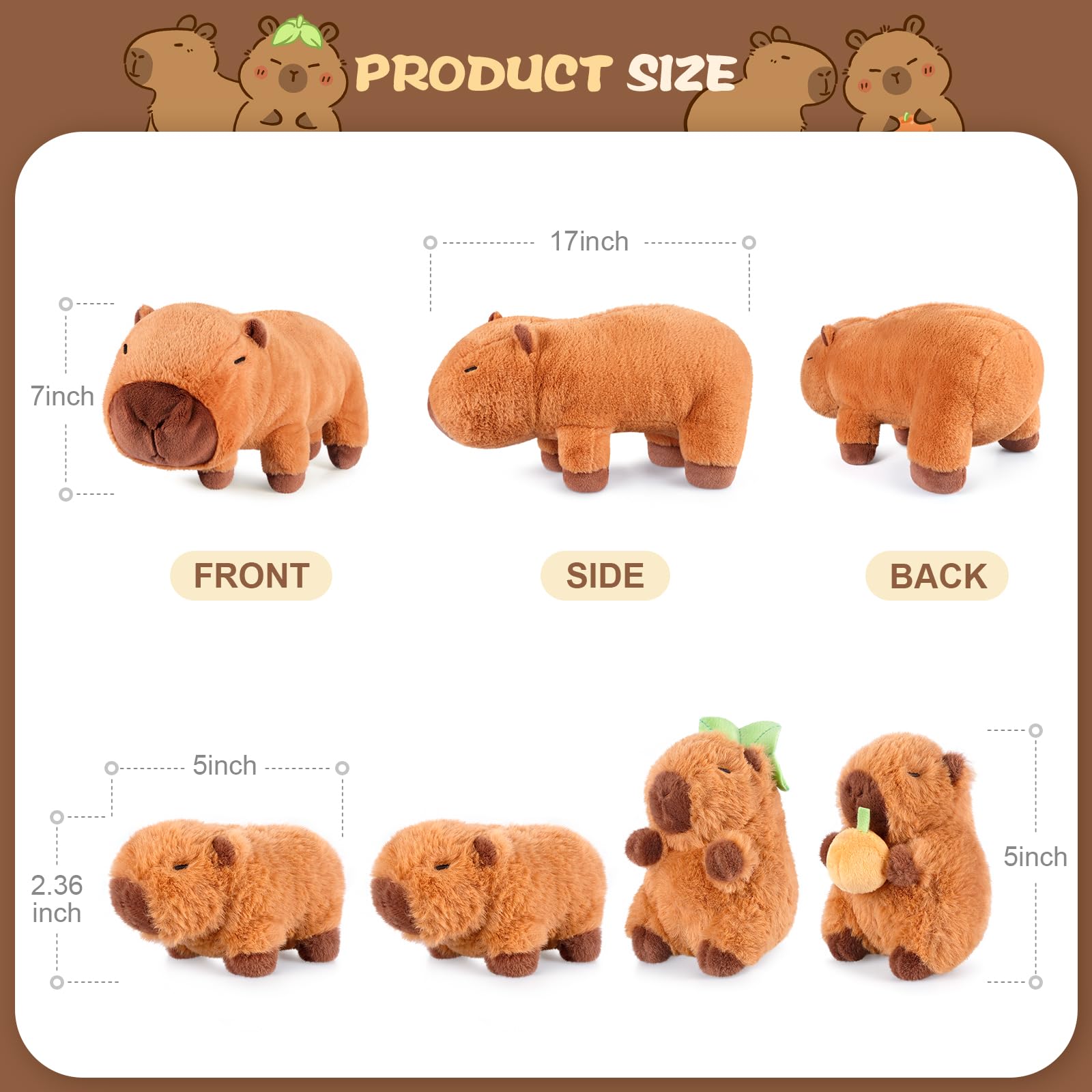 SuzziPals Capybara Stuffed Animal with Babies Inside, 5PCS Capybara Plush Set with Mommy & 4 Baby Capybaras, Soft Pillow Plush for Bedroom Decor