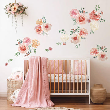 Pink Floral Wall Decals Large Flowers Wall Stickers for Bedroom Living Room Baby Girls Nursery Bedroom Wall Decor