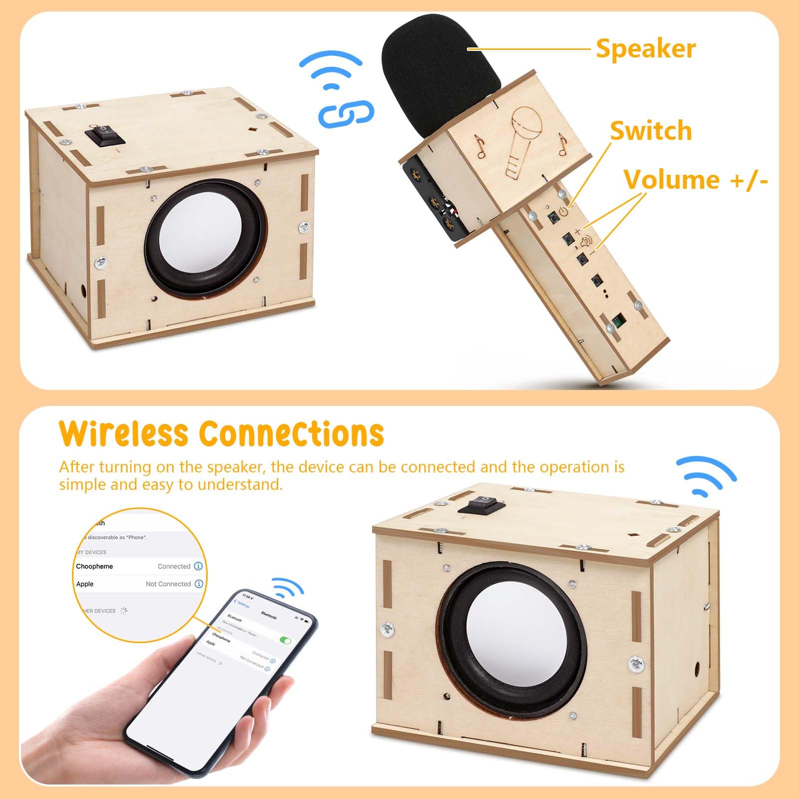 Stem Projects Karaoke Machine Toys for Boys Age 8-12 12-14 Science Kit Building Own Bluetooth Speaker & Microphone DIY Electronics Kit for Kids Kid