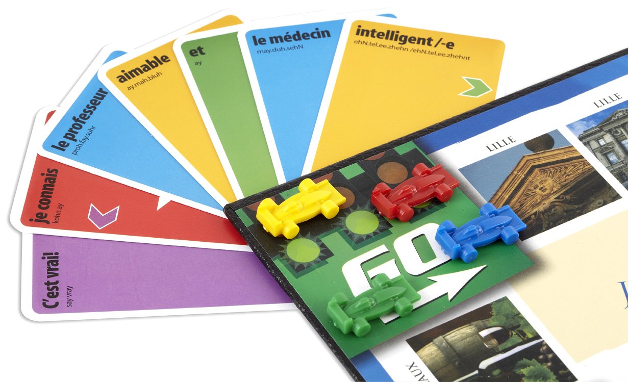 KLOO Learn French Board & Card Game Race to Paris | Fun for Family Kids Adults School | Play & Talk French Language | 4 Decks, Speak 100's of Words