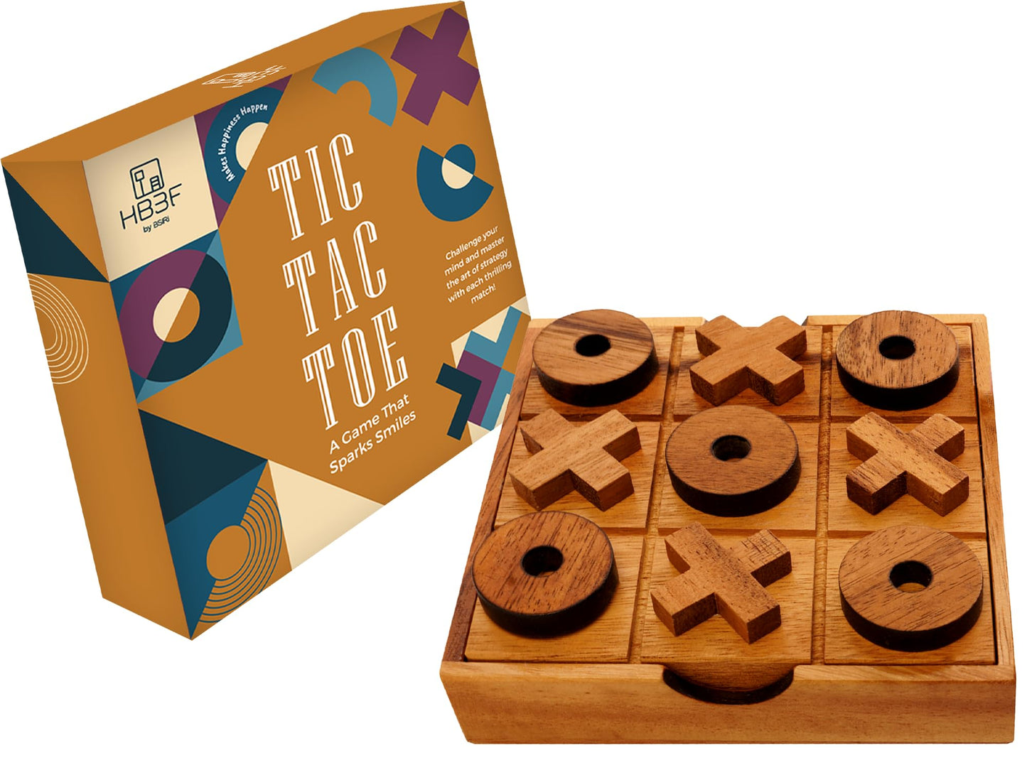 BSIRI Wooden Tic Tac Toe Game Coffee Tabletop XO Blocks Ideal for Family Living Room Games Night for Adults for Desk Decor and Unique Wood Gifts