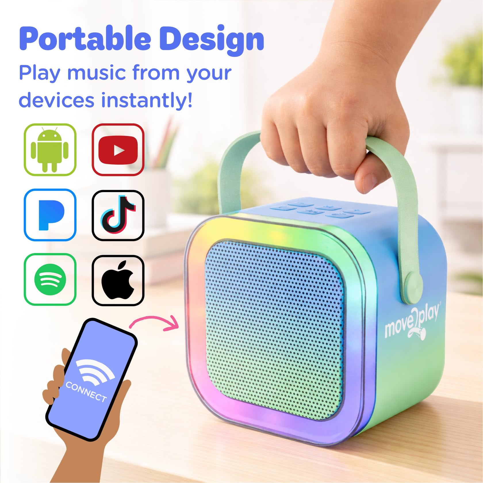Move2Play, Karaoke Machine for Kids | Includes 20+ Kid Songs | 2 Microphones | Connect with Bluetooth | 3, 4, 5, 6, 7+ Year Old Gift | Toy for Girls