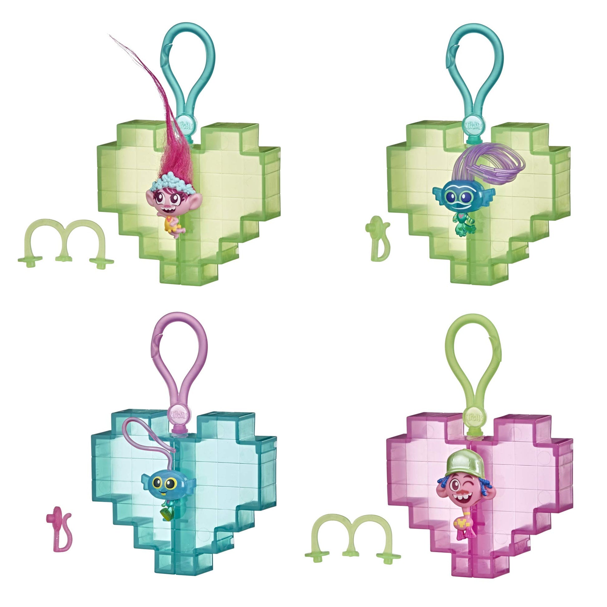 Trolls DreamWorks World Tour Tiny Dancers Surprise 4-Pack Series 3, Tiny Dancers Dolls, Clips, Rings, and Glasses, Toy for Kids 4 and Up