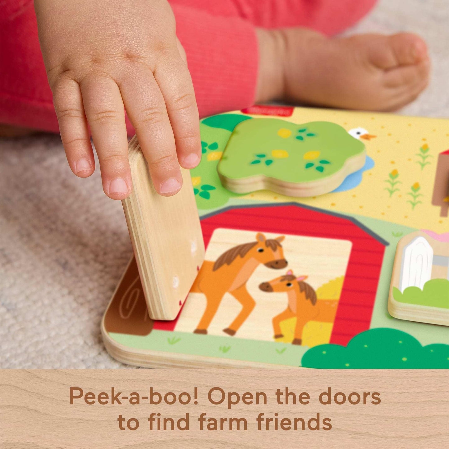 Fisher-Price Wood Baby Toy Farm Animals Board, Wooden Busy Activity for Fine Motor Skills Play Infants & Toddlers Ages 1+ Years