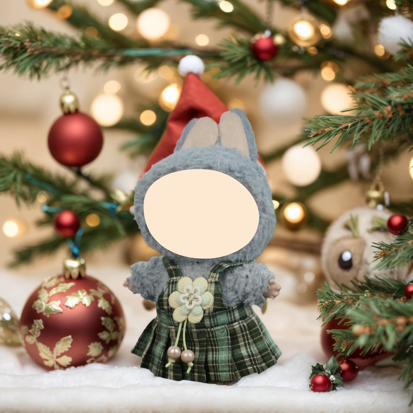 A Doll Dress,-Forest-Style Green Plaid with Flower, fits Most 17cm,just are Dolls Accessories,for Labubu?No Dolls? (Forest)