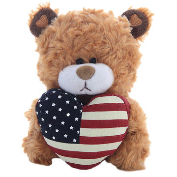 Plushland American Pillow Qbeba Bear, Plush Stuffed Animal Toy with Heart Printed American National Flag, Perfect Way to Celebrate Independence Day