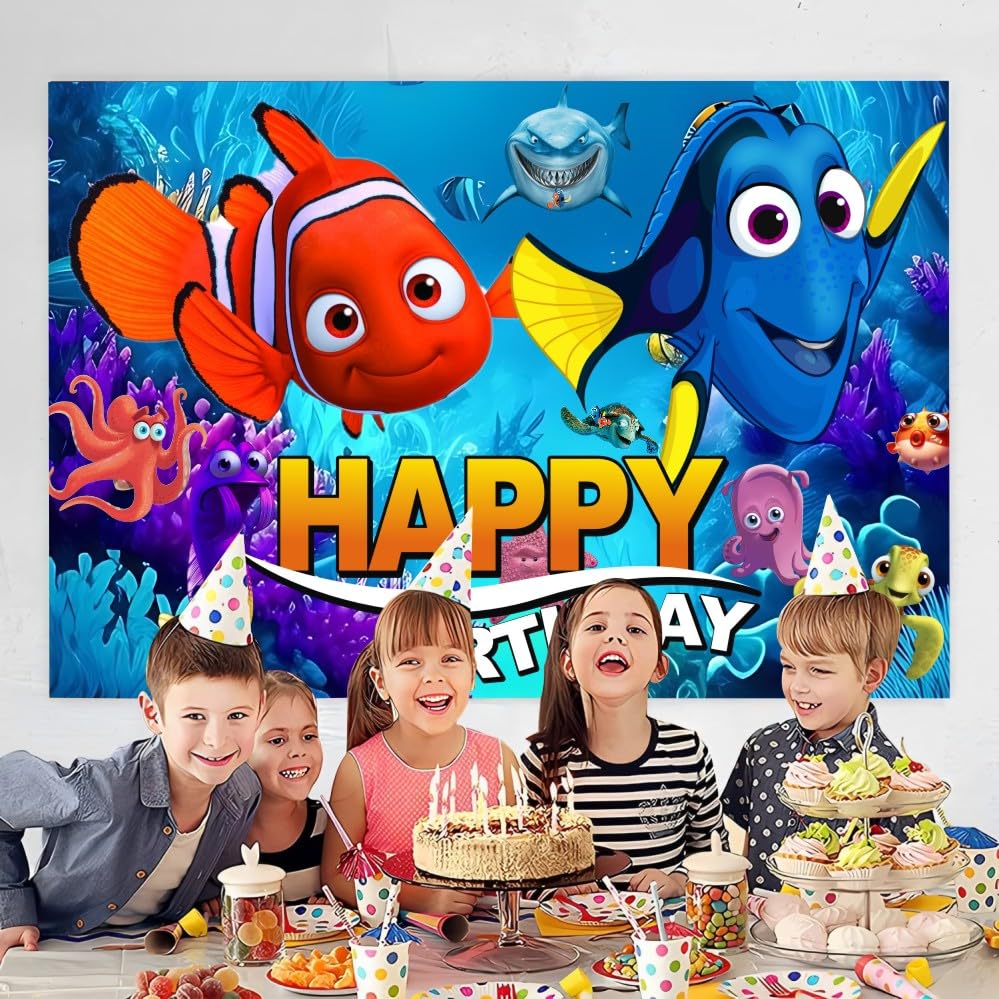 Finding Nemo Wall Decor for Birthday Decorations, Finding Nemo Backdrop for Kids Birthday Party Supplies (5x3ft)