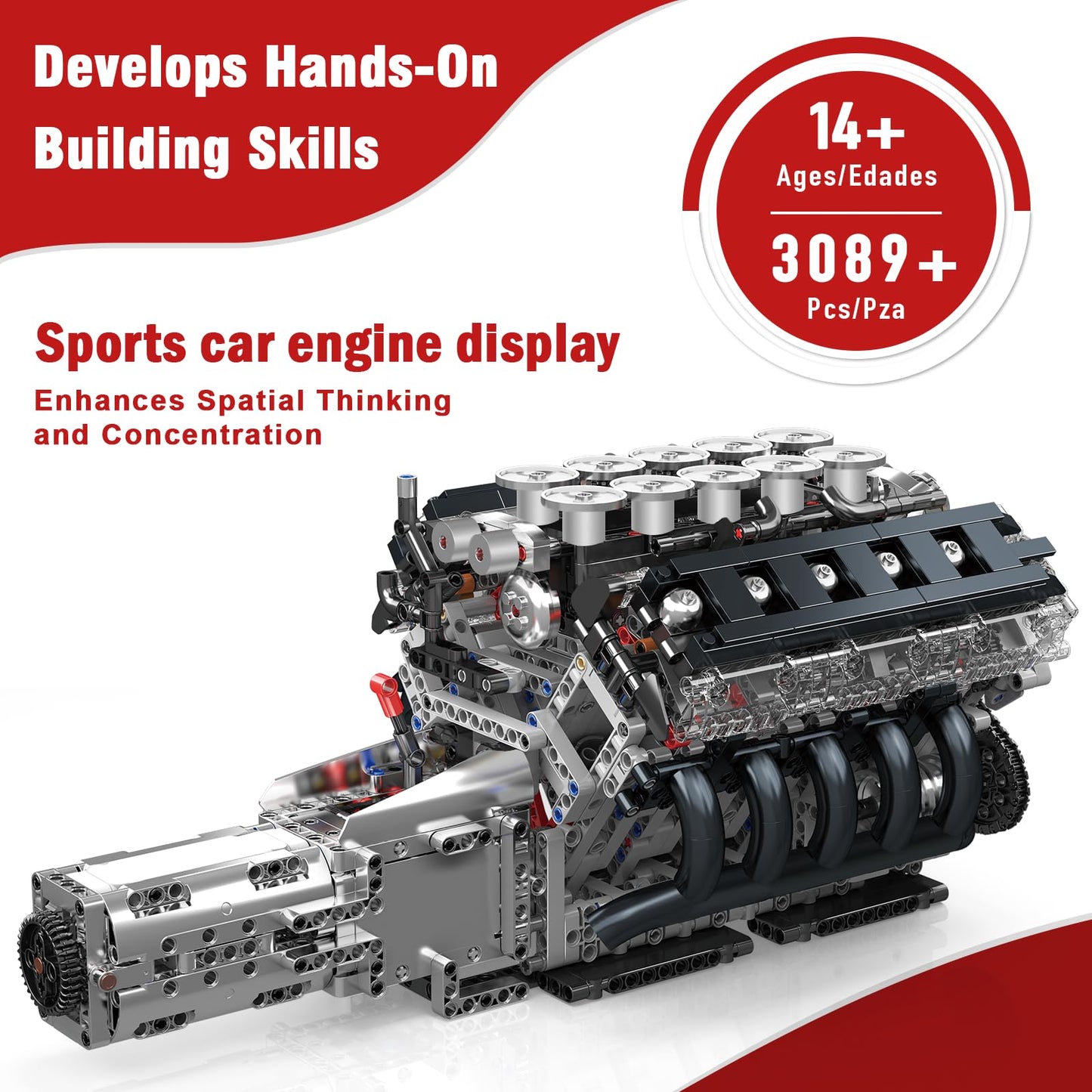 Mould King LR V10 Engine Model Kit for Adults, 1834 Pcs Car Motor Set
