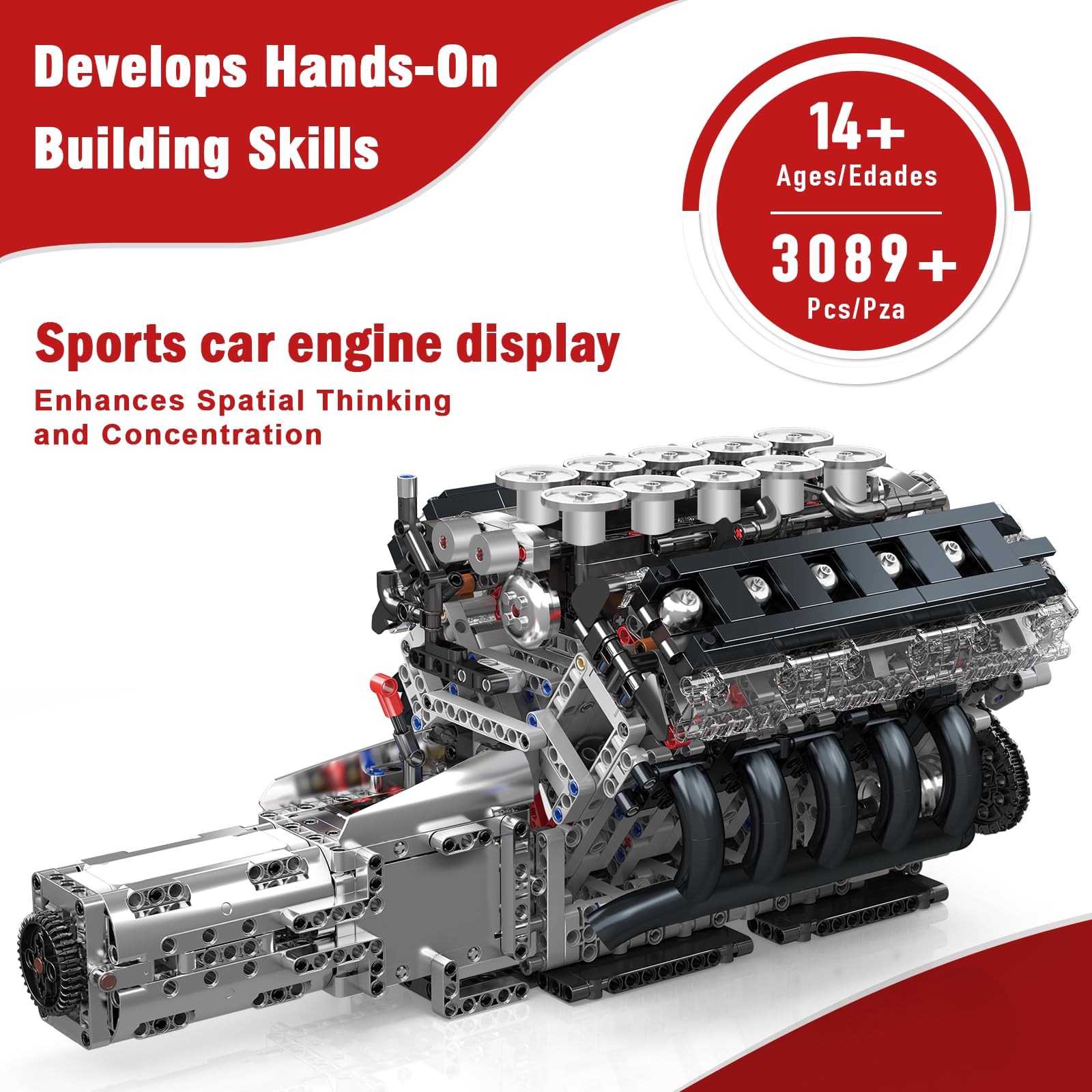 Mould King LR V10 Engine Model Kit for Adults, 1834 Pcs Car Motor Set