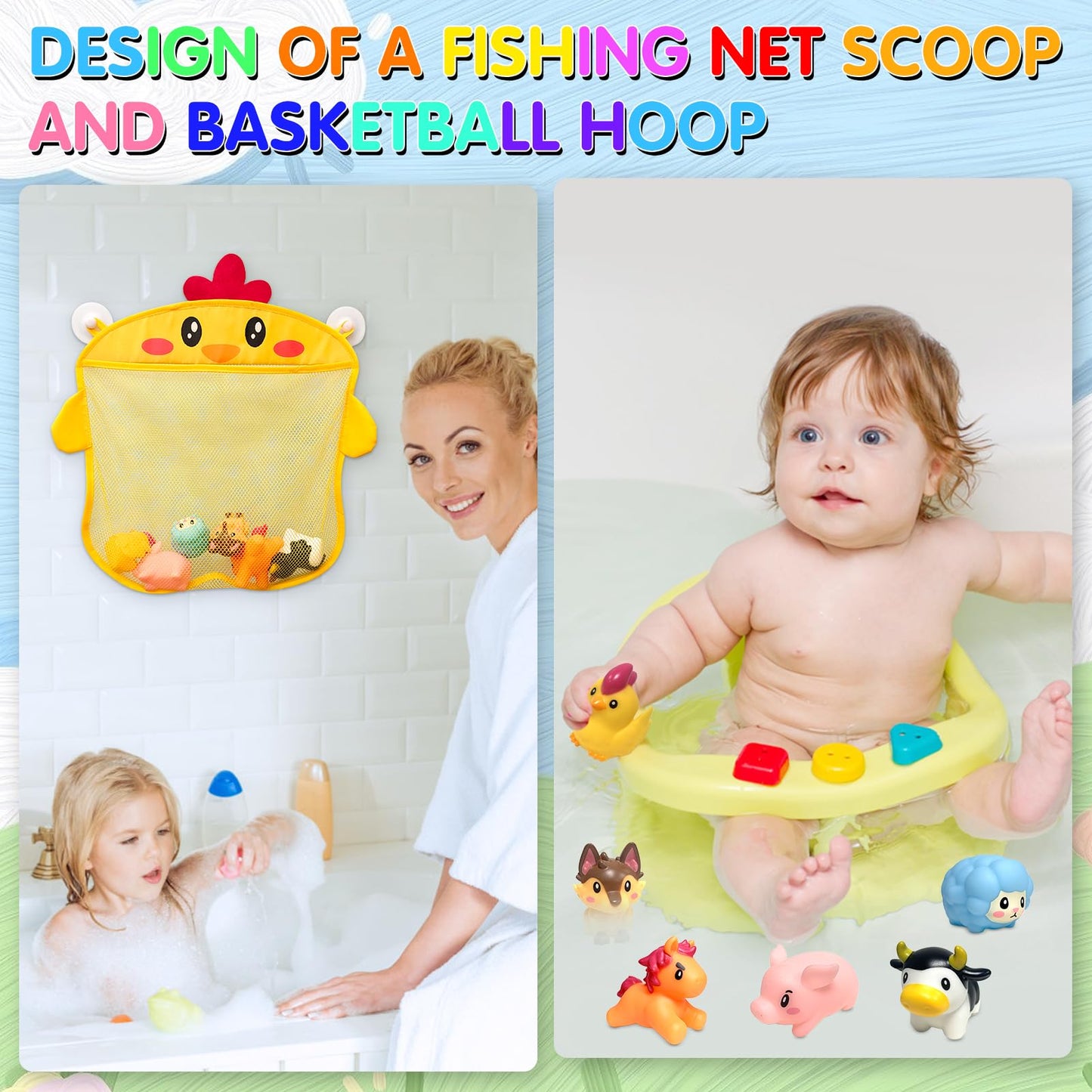 No Hole Mold Free Bath Toys for Toddlers 1-3, Animal Water Toys for 6-12 Months Infants with Storage Bag, Soft Squeezable Water Toys for Babies