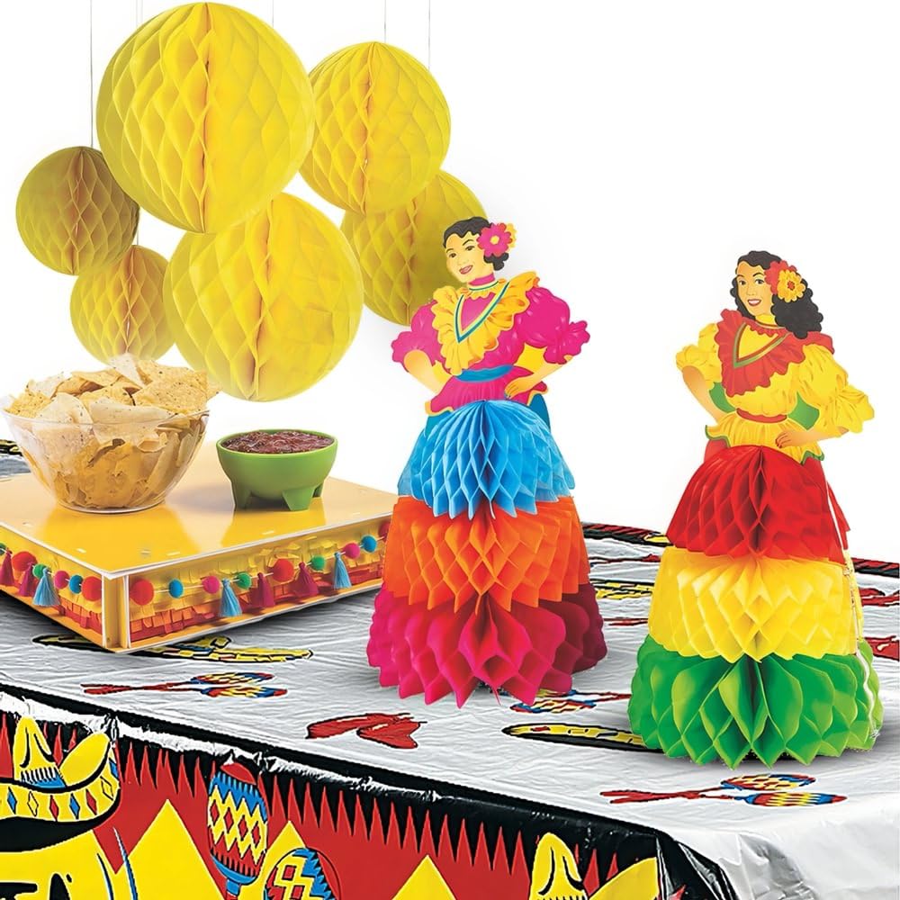 MEXICAN PRINT HONEYCOMB SENORITAS - Party Decor - 6 Pieces