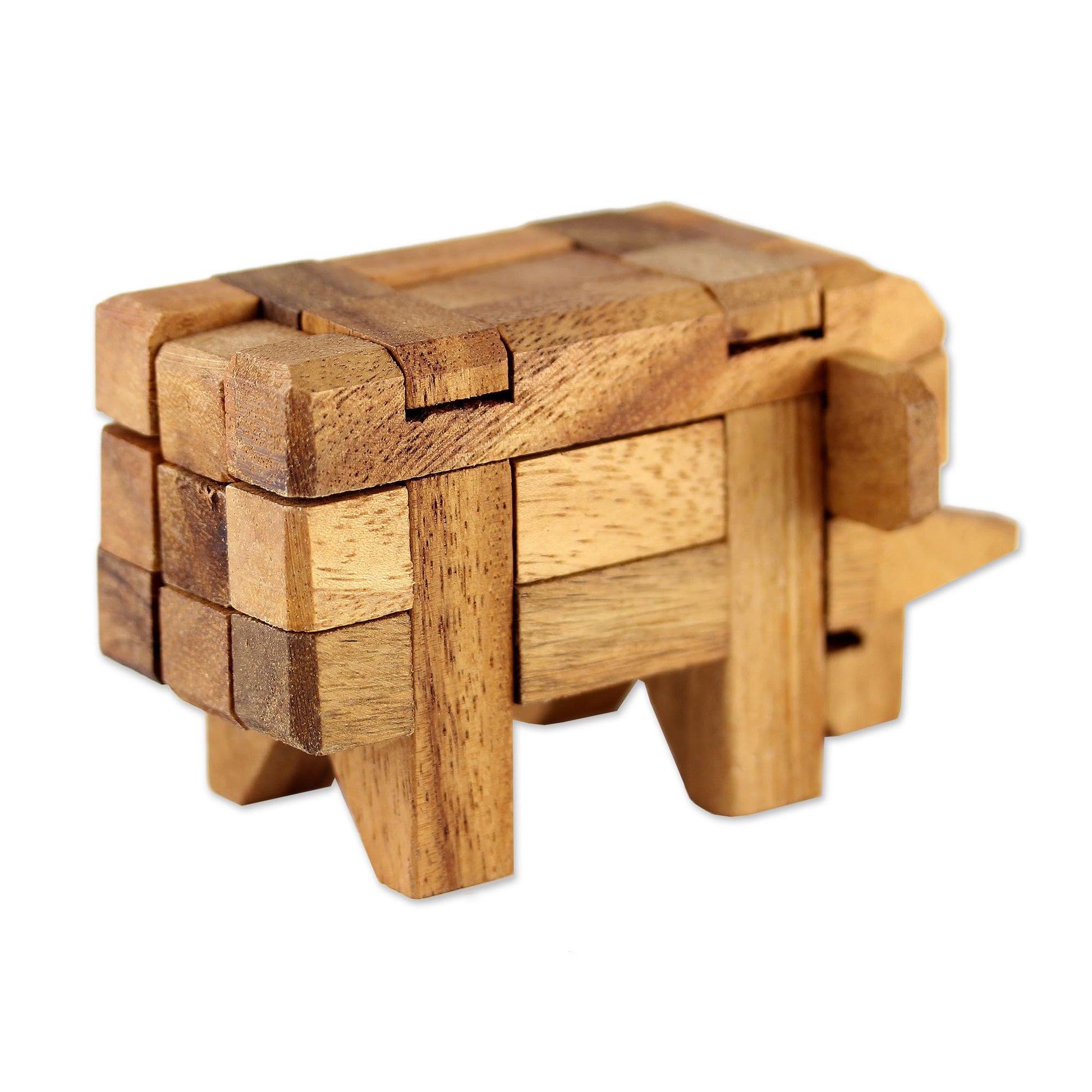 NOVICA Brown Raintree Wood Elephant Puzzle Game, 'Puzzles'
