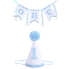WAOUH Boys 1st Birthday Hat and Highchair Banner - Blue and WHite Party Decoration (BAI LAN TAO CAN)