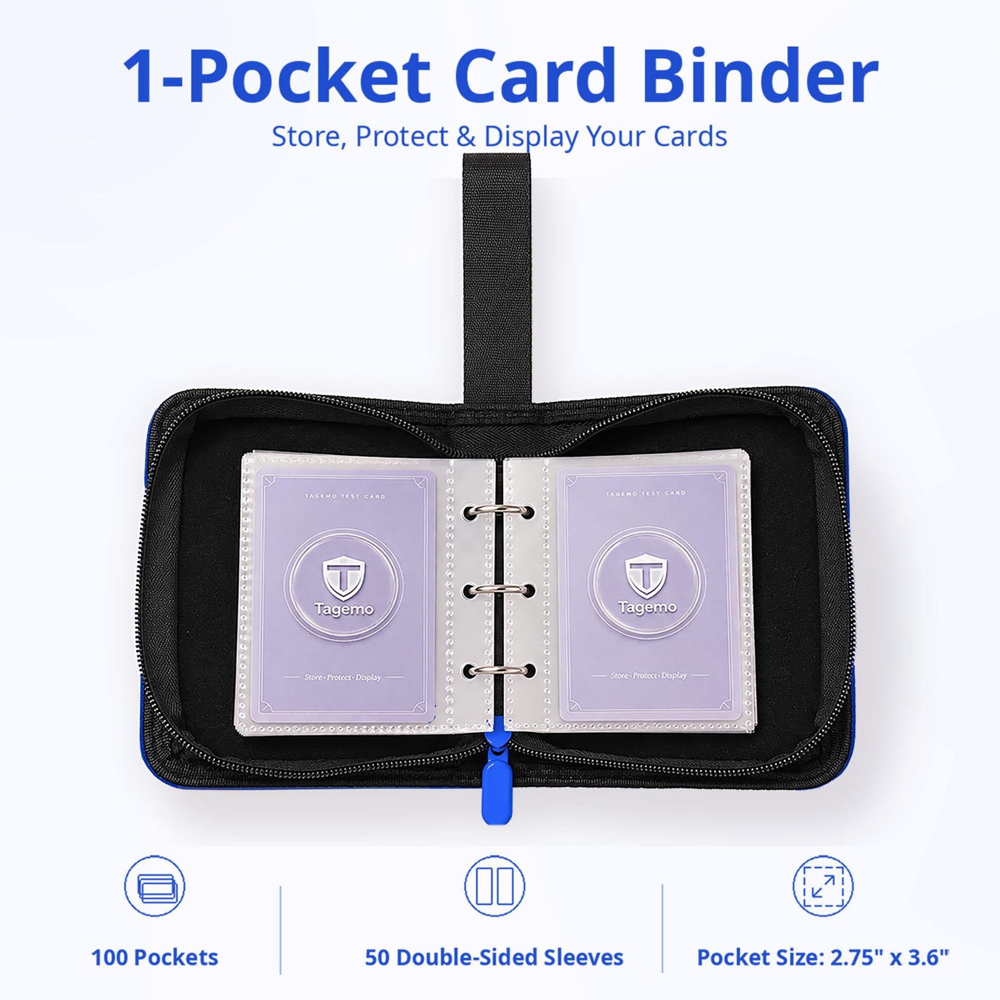 1 Pocket Card Binder with Zipper, 100 Pockets Mini Trading Card Album, Premium PU Leather Single Card Binder, Small Display Folder for TCG & Sports