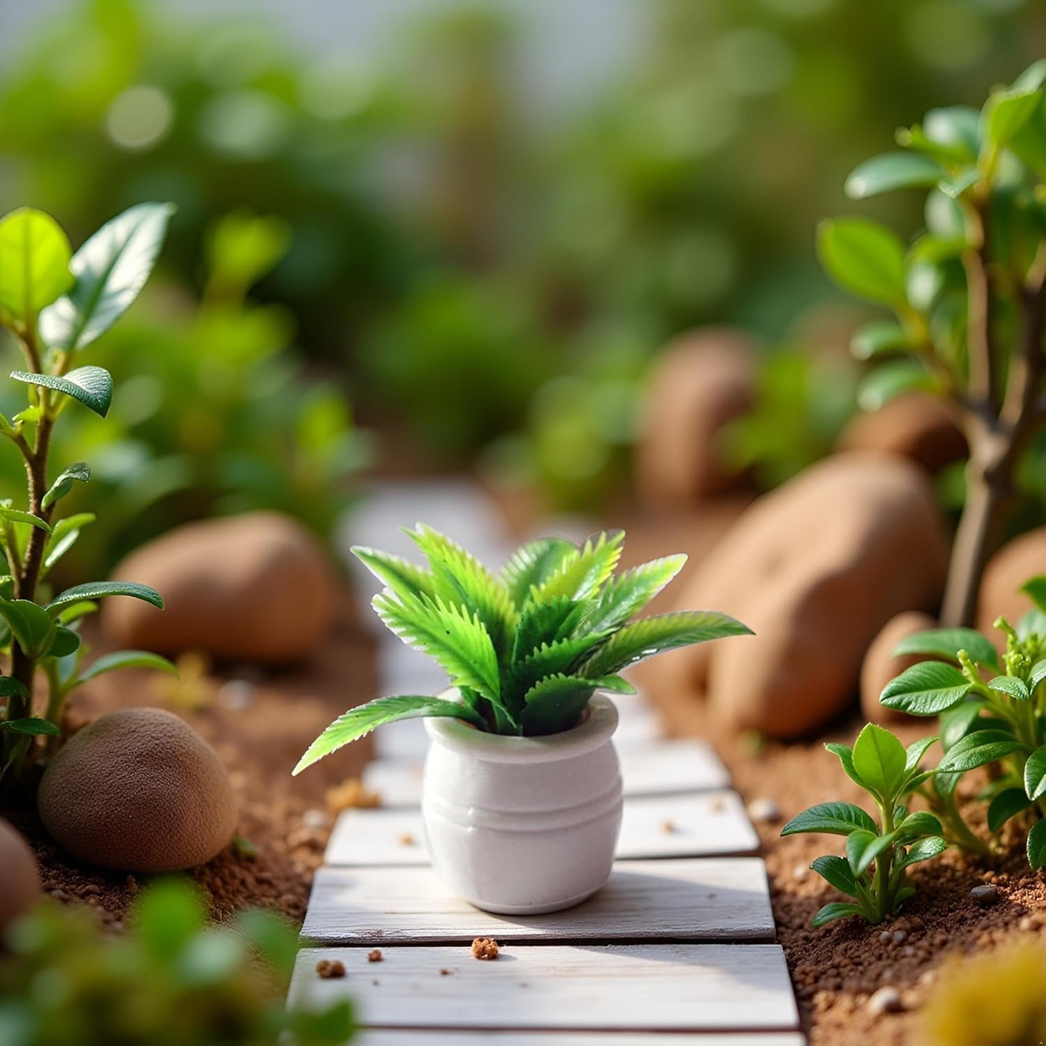 1:12 Scale Mini Potted Plants - Resin Botanical Decor for Dollhouse Kitchens and Living Rooms, Evergreen DIY Craft Accessories with Lifelike Foliage