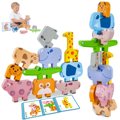 Oukitoymer Montessori Toys, 10pcs Wooden Animal Blocks, Baby Sorting Stacking Educational Learning Puzzles, Sensory Toys for 0 1 2 3 4 Year Old Kids