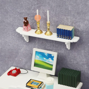 2Pcs White Dollhouse Wall Shelf,1:12 Scale Miniature Dollhouse Decor Accessories,Doll House Storage Wall Shelf for Kitchen Scene DIY Craft Ornament