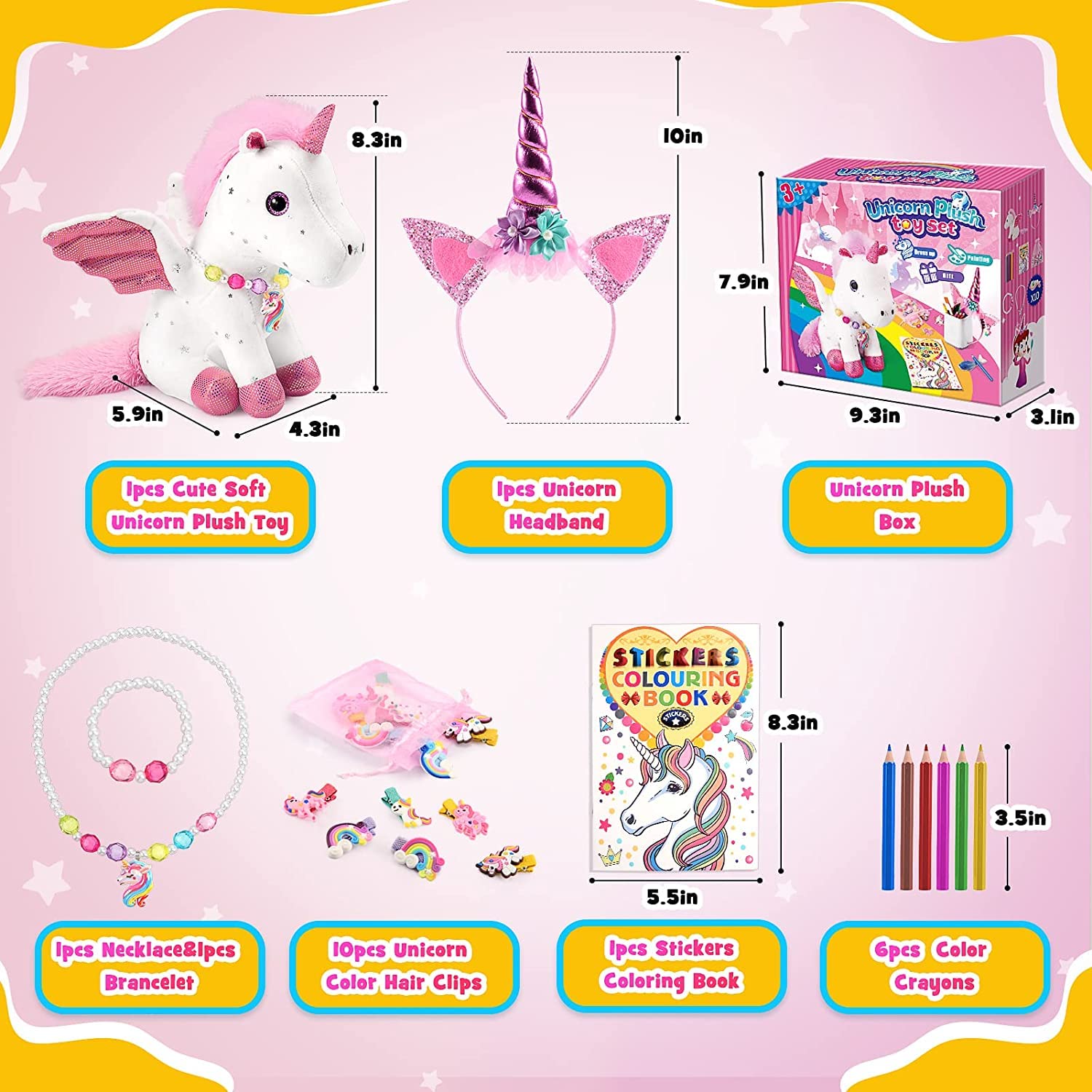 Toyze 21-Piece Unicorn Gift Set for Girls Ages 3-8 | Soft Plush Stuffed Animals & Dress-Up Accessories Bundle | Idea Birthday Gifts,, Party Favor