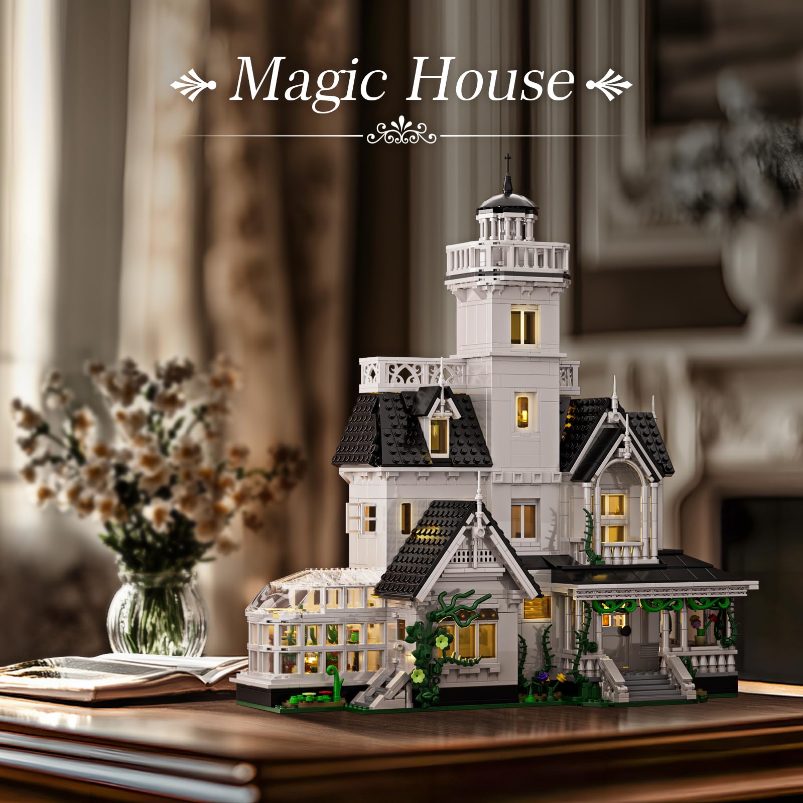 Magic House Building Set with LED Light, Owens House Blocks Toy, Creator Architecture Model Building Kit, Compatible with Lego Horror House, Home