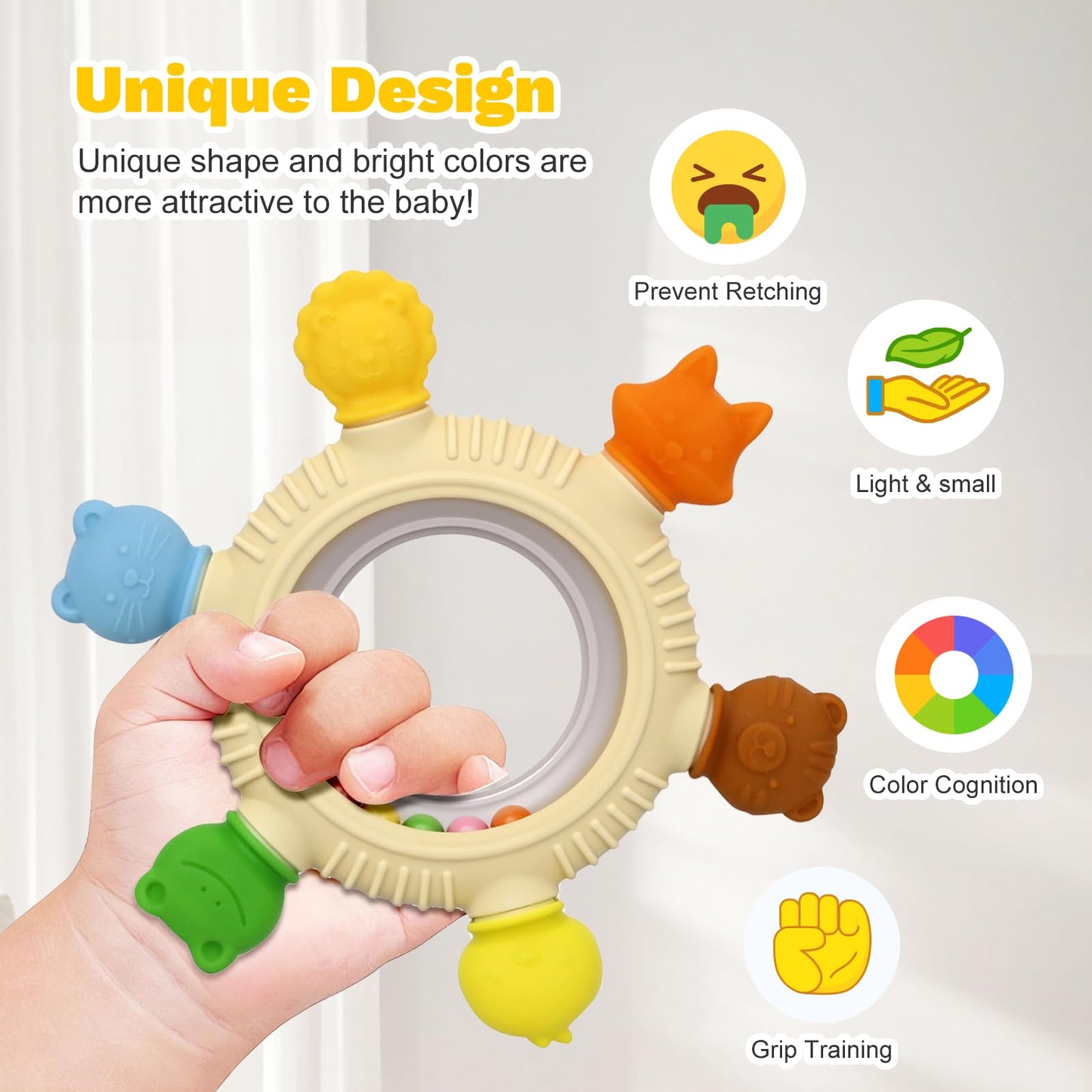 VISEWI 2 Pack Sensory Toys for Babies,Baby Teething Rings Toys for 0-6 6-12 Months Baby Rattle Teether Silicone Teether Relief Chew Soothing,BPA