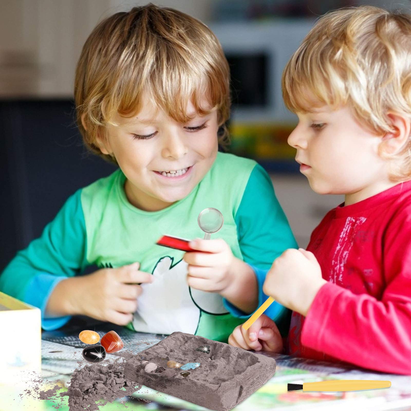 Gemstone Dig Kit, 16 Real Gem Stones and Crystals Excavation Kit, STEM Educational Toys Science Kit for Kids 5-7 8-12, Gem Digging Kit Rock Collection