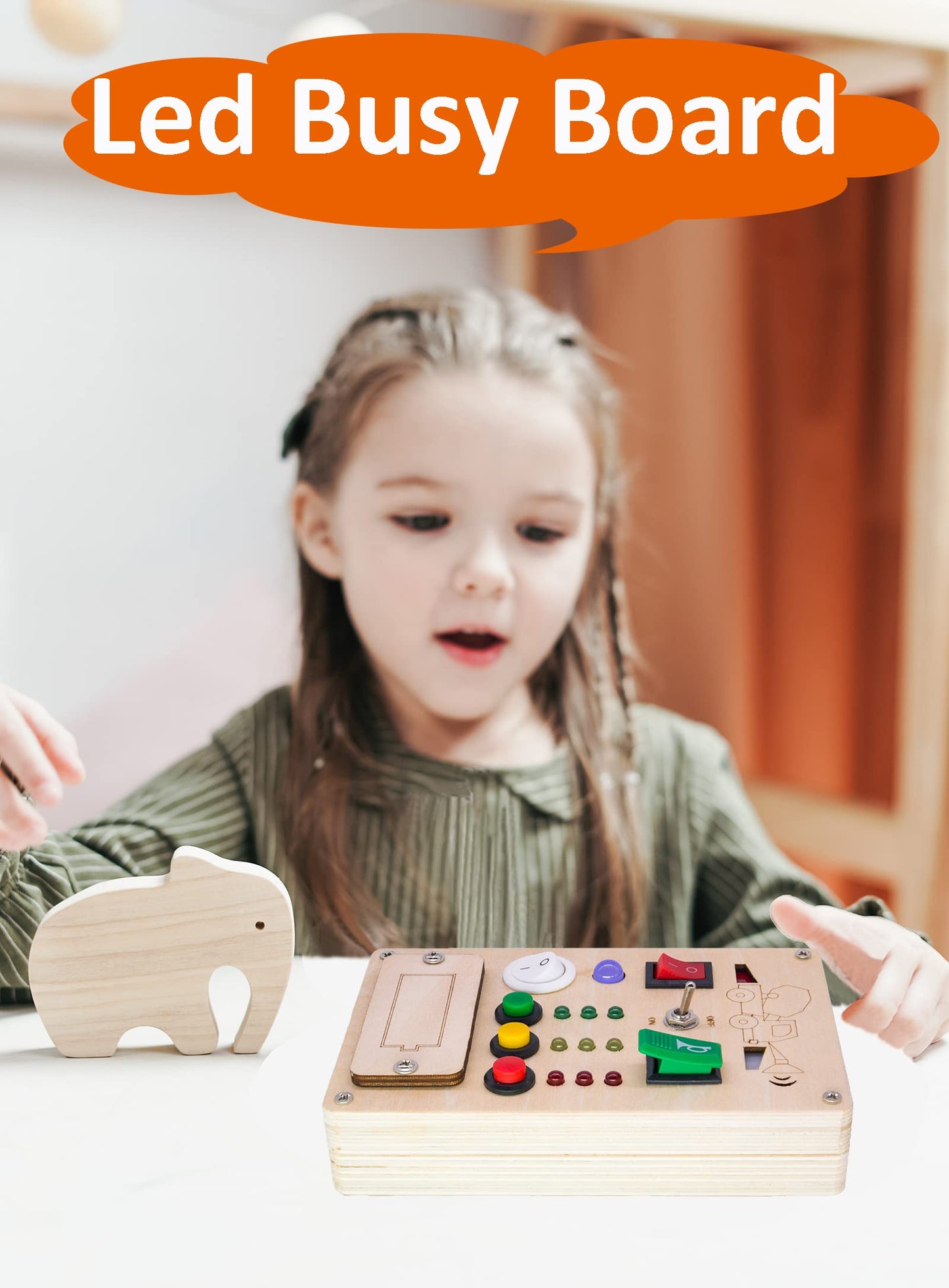 Falecha Busy Board Montessori Toys for 1 Year Old Led Button Push Toys Light Switch Preschool Learning Wooden Sensory for Toddlers 1-3 Baby Gifts
