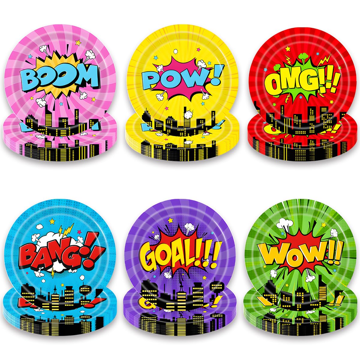 NF ORANGE 60pcs City Hero Theme Birthday Party Plates,Cartoon Birthday Party Decoration Supplies