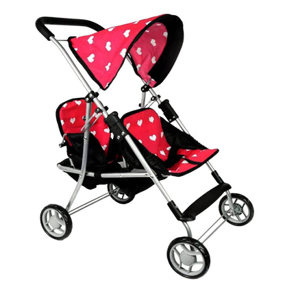 My First Doll Twin Stroller - Cutest Heart Design Doll Twins Stroller - Great Toy Gift for Girls
