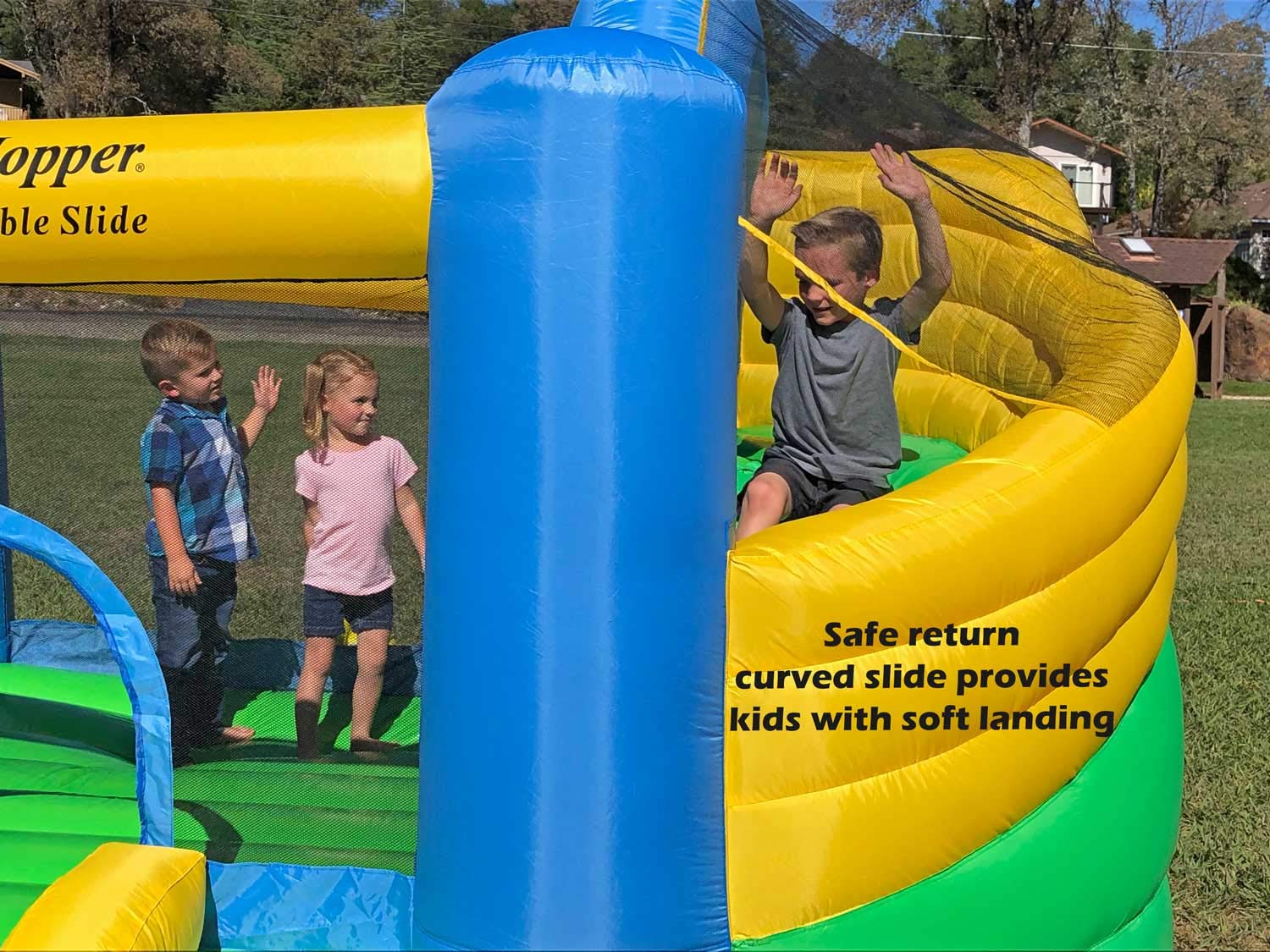 Island Hopper Curved Double Slide Recreational Bounce House with Safe Return Curved Slide and Climbing Wall - Indoor or Outdoor Bouncy Castle